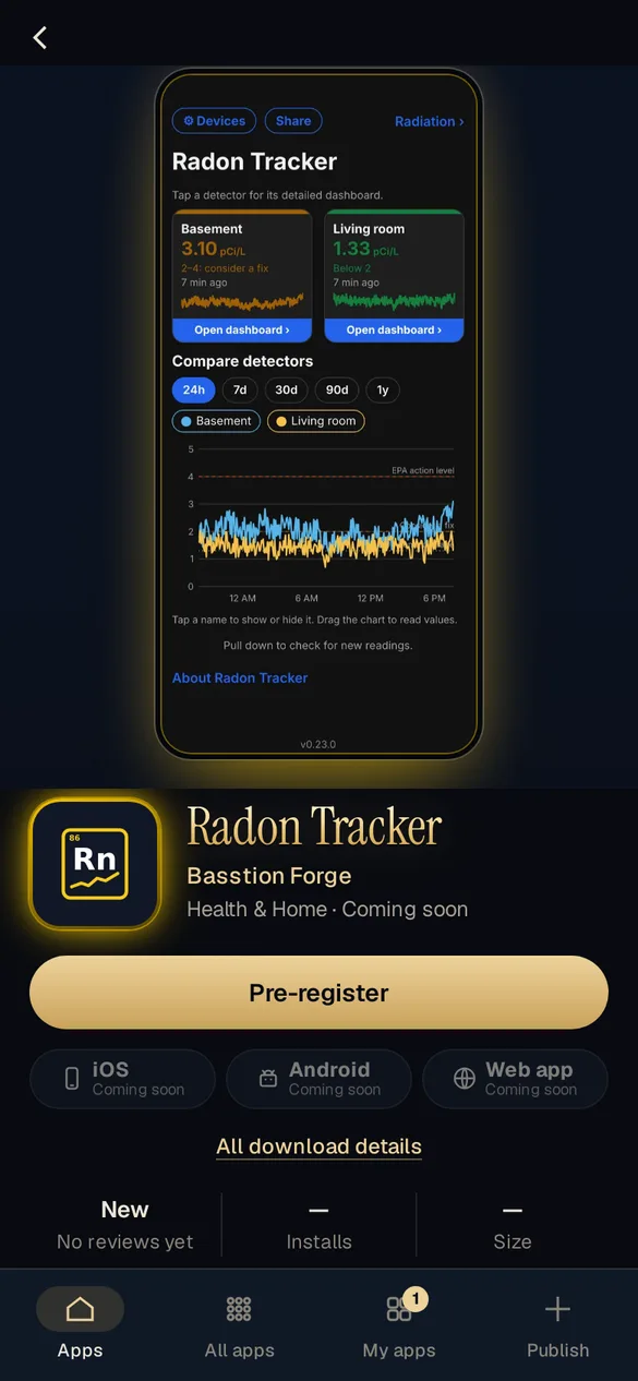 The Radon Tracker listing with a Pre-register button