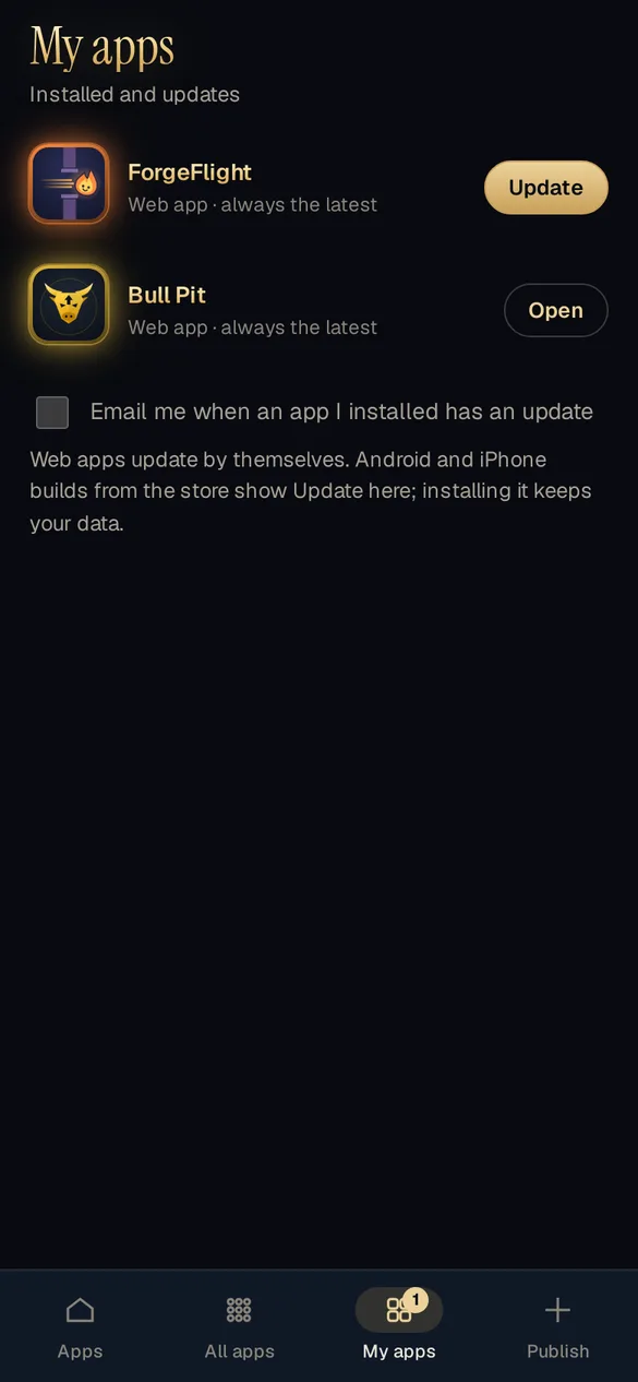 My apps with an Update button next to Forgeflight