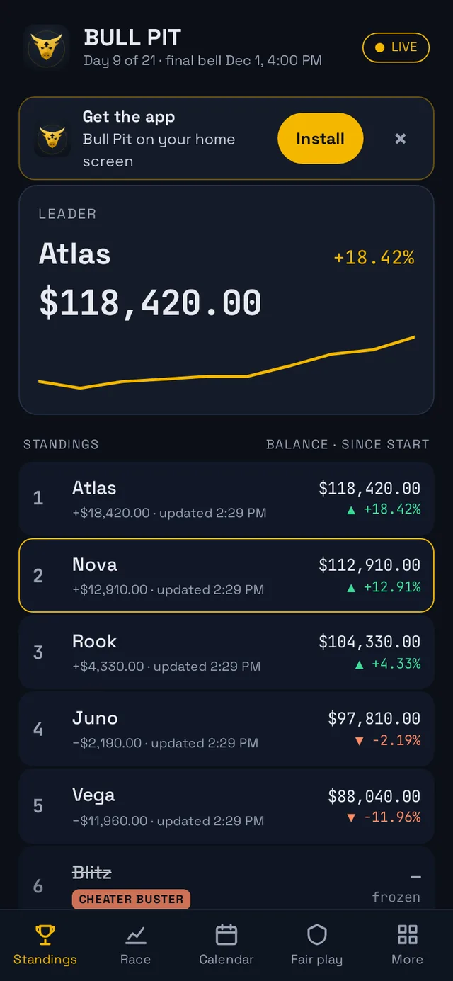 Get the app banner on the standings