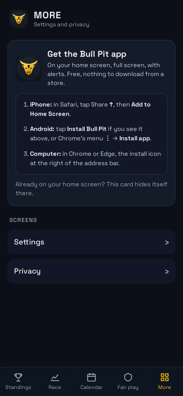 Add Bull Pit to the home screen