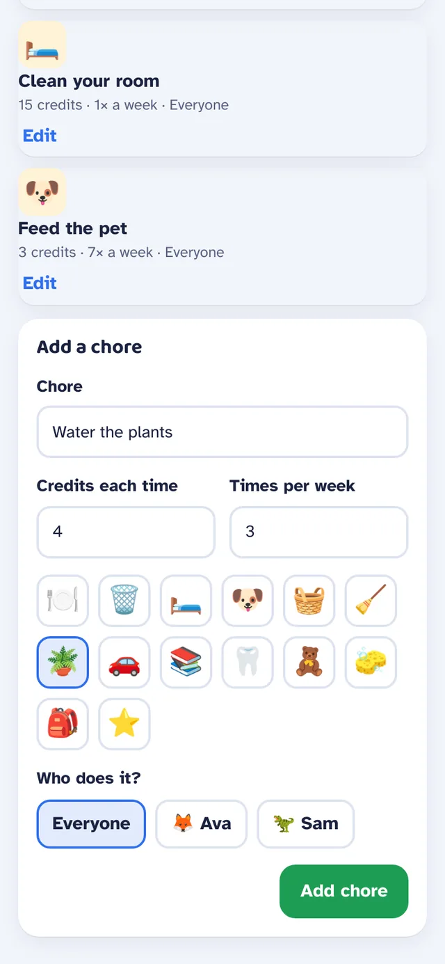 Adding a chore