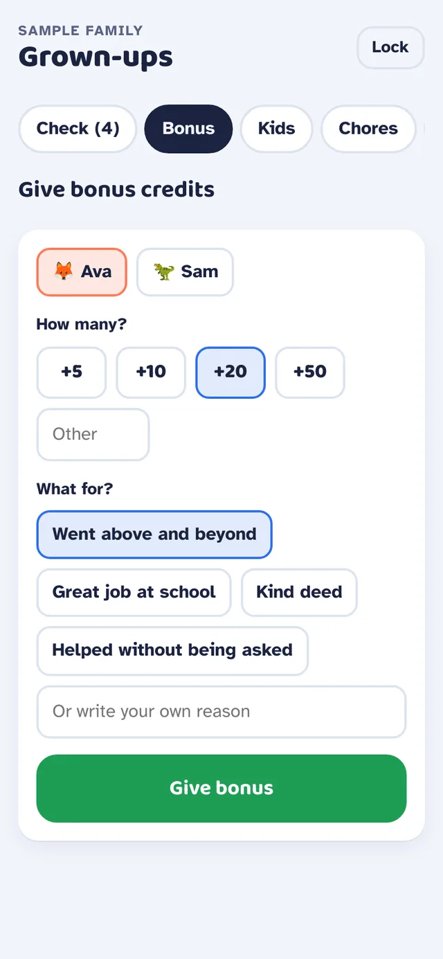 Giving bonus credits