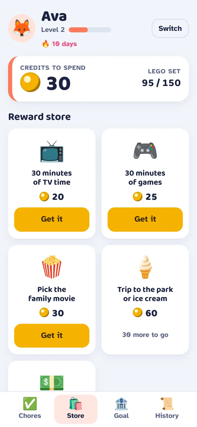 The reward store with rewards in reach