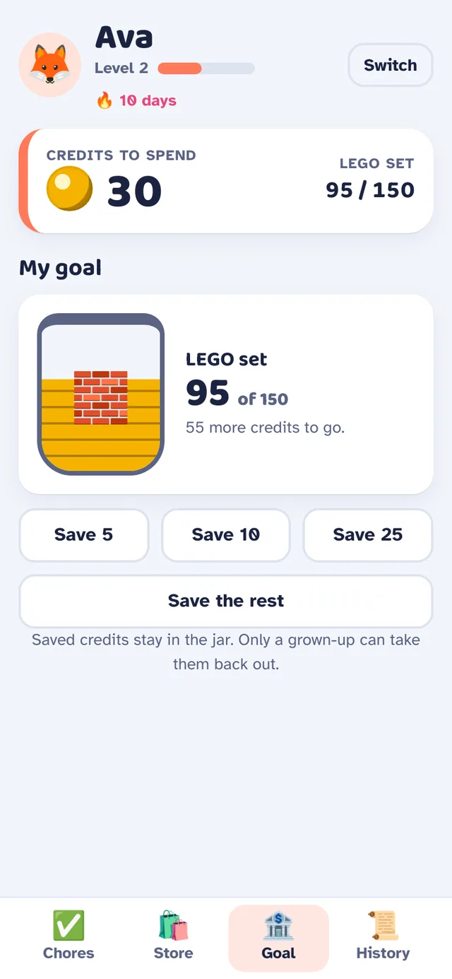 A savings jar filling toward a goal