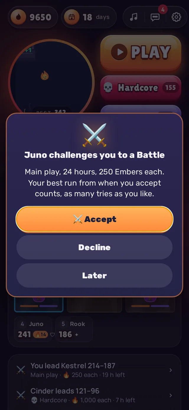 An incoming Battle challenge