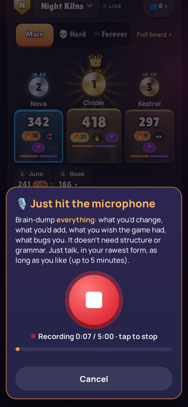 The talk-back feedback bar recording