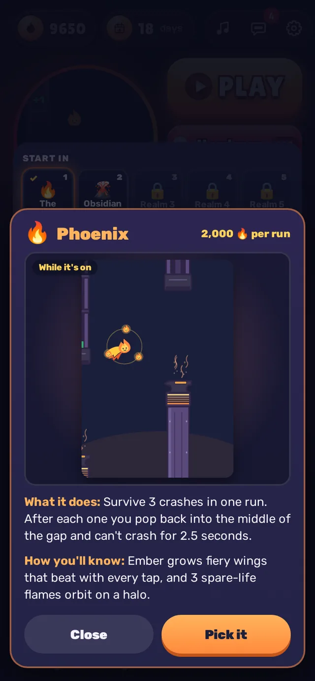 A power-up card playing its live preview