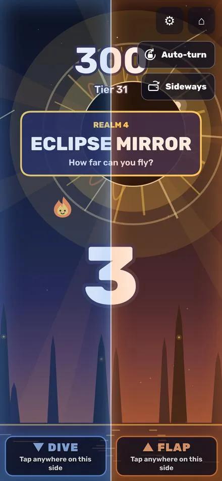 The realm card splits into Dive and Flap
